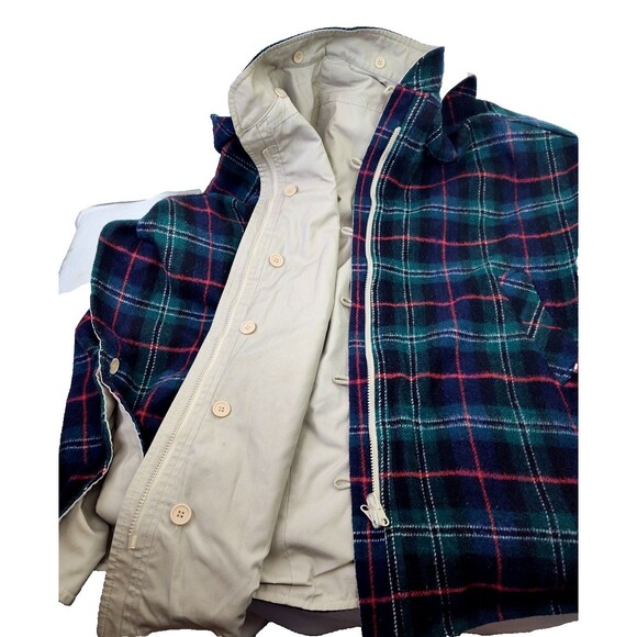 Vtg London Fog Women's Reversible Hoodie CapePoncho Plaid Wool Blend Coat Size M - Picture 5 of 12